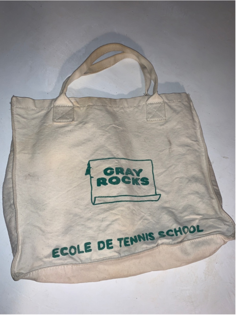 Unbranded Gray Rocks Tennis School Tote Bag One Size Beige Green - Picture 2 of 6